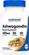 Nutricost, Extracto de Raíz de Ashwagandha. 30 y 120 caps