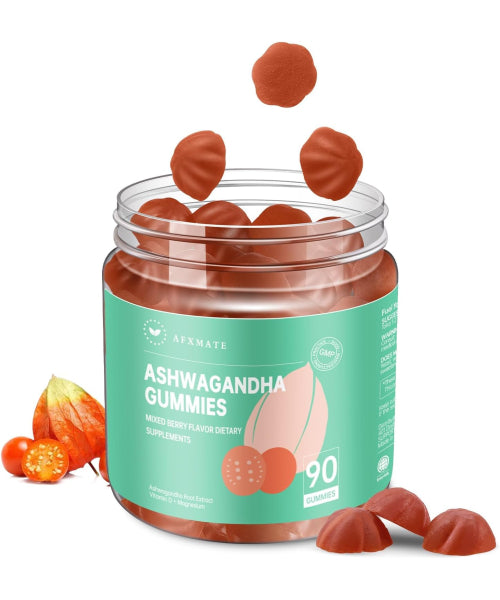AFXMATE, Ashwagandha con Magnesio sabor Moras.  90 gomitas