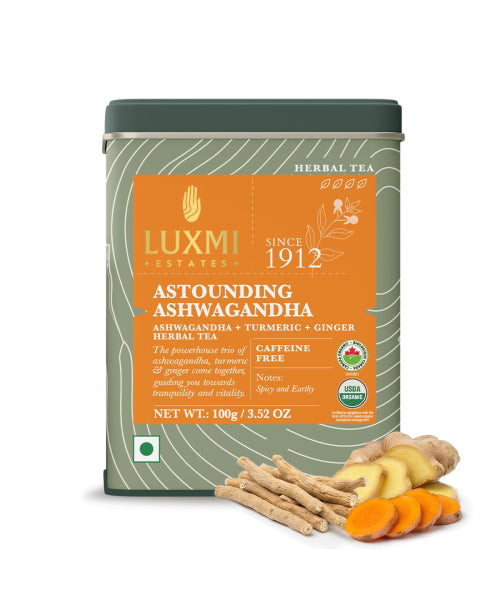 Luxmi, Té de Ashwagandha con Cúrcuma y Hierbas Orgánicas, 50 tazas. 100gr.