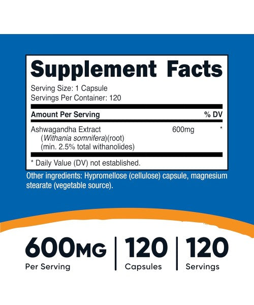 Nutricost, Extracto de Raíz de Ashwagandha. 30 y 120 caps