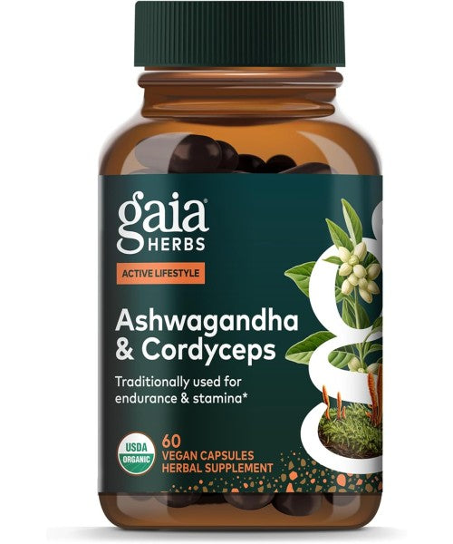 Gaia Herbs, Raíz de Ashwagandha y Cordiceps Orgánico. 60 Vcaps