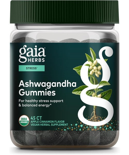 Gaia Herbs, Gomitas de Ashwagandha, Manzana y canela,  2 tamaños.