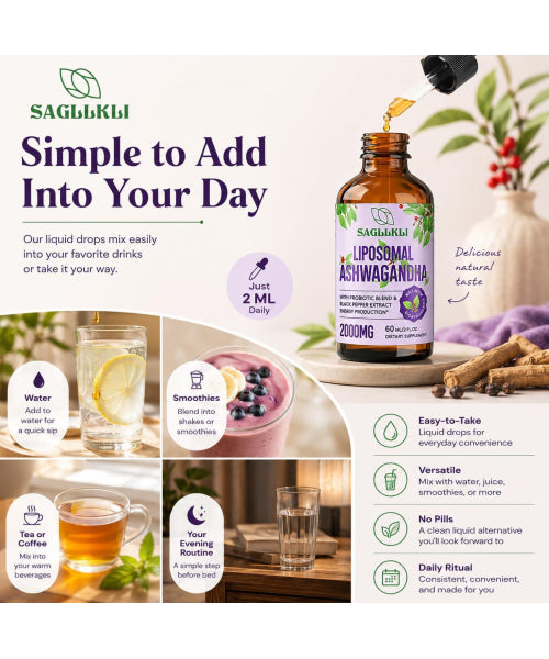 Saglikli, Extracto de Raíz de Ashwagandha con Pimienta Negra, líquido. 60 ml.