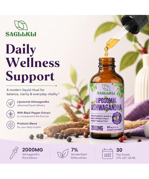 Saglikli, Extracto de Raíz de Ashwagandha con Pimienta Negra, líquido. 60 ml.