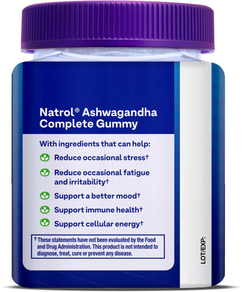 Natrol, Ashwagandha con Vitamina B12 y D3 sabor Fresa. 30 gomitas