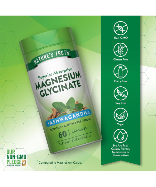 Nature´s Truth, Ashwagandha y Glicinato de Magnesio. 60 caps
