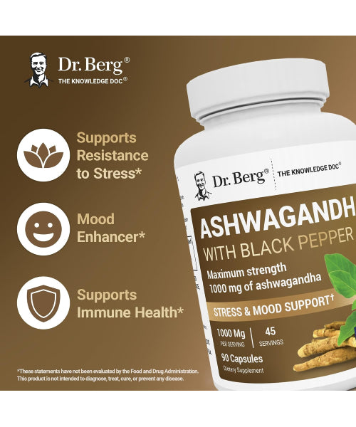 Dr. Berg, Ashwagandha con Pimienta Negra. 90 Vcaps