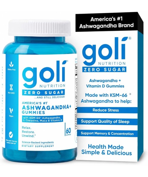 Goli, Ashwagandha KSM-66 sin Azúcar, L Theanina y Maca. 60 Gummies