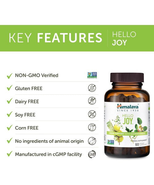 Himalaya, Ashwagandha "Hello Joy" apoya el equilibrio emocional. 60 cápsulas