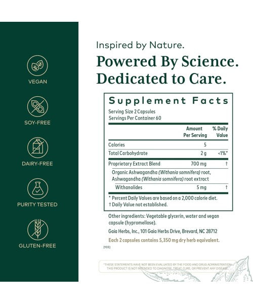 Gaia Herbs Pro, Raíz de Ashwagandha, apoyo para el sistema inmunológico. 120 Vcaps
