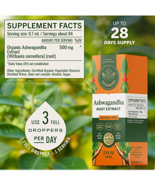 Herbamama, Raíz de Ashwagandha líquida para Mujer. 60 y 120 ml.